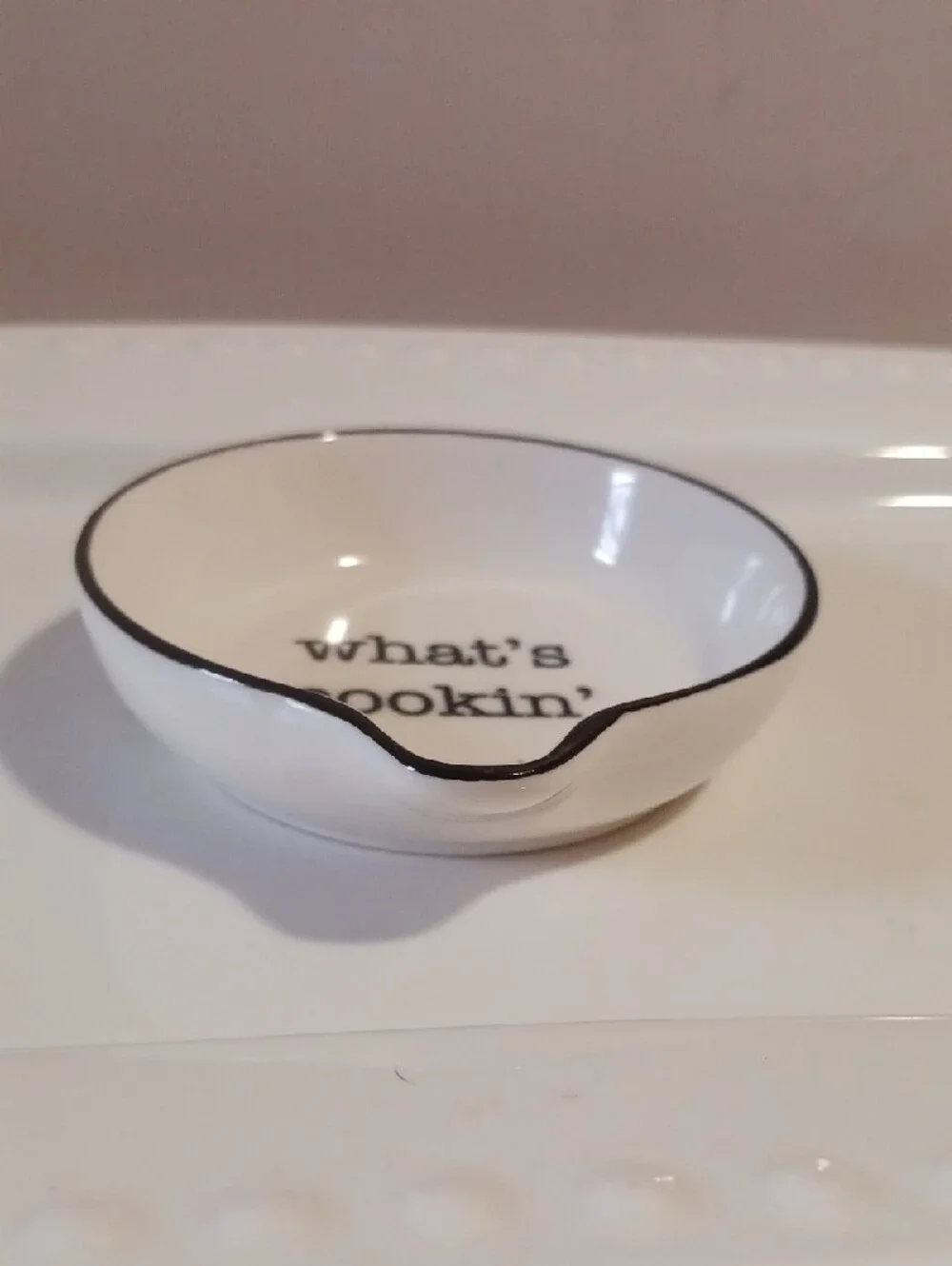 Adorable! What's Cookin' Ceramic Spoon Rest - White